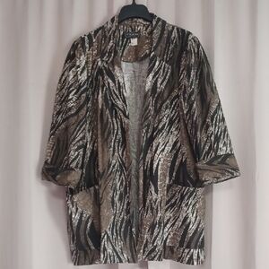 Prato Vintage Open Front Animal Print Top, Pockets, Cotton, Made In USA Plus